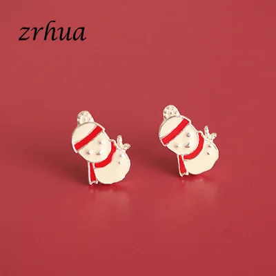 ZRHUA милые 925 пробы серебряные серьги-гвоздики для женщин и девушек, Стерлинговое Серебро-ювелирные изделия бренд oorbellen aros de plate 925, рождественские подарки - Окраска металла: snowmen