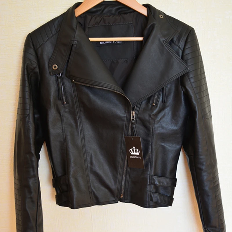 

Fashion Women Spring Autumn PU Leather Jacket Casual Slim Soft Moto Jacket Biker Faux Leather Jacket Black Female