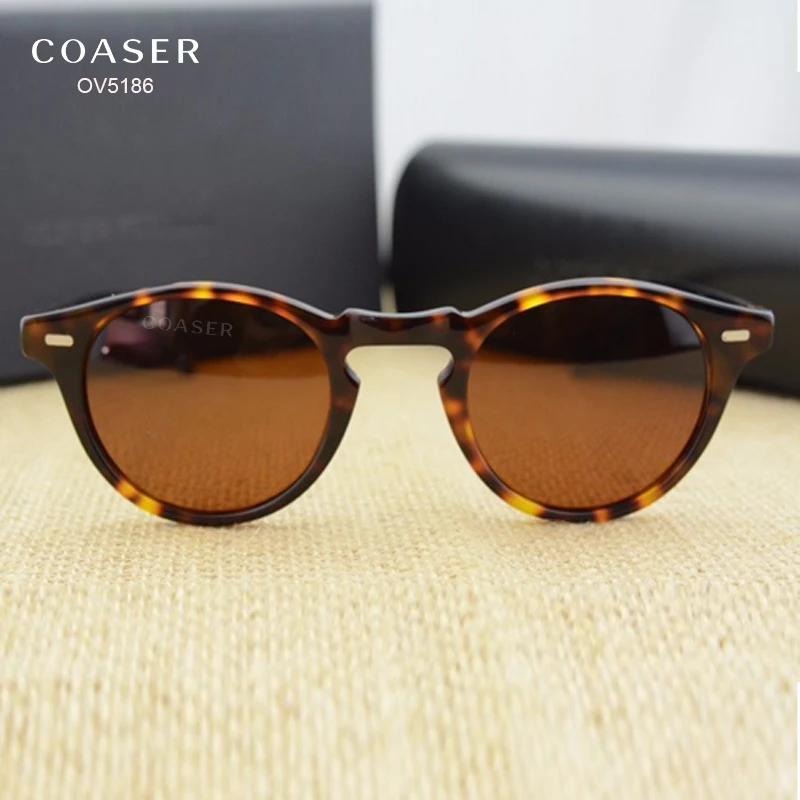 COASER OV5186 круглые ацетатные оправы для очков, поляризованные солнцезащитные очки для мужчин и женщин, брендовые дизайнерские Винтажные Солнцезащитные очки Gafas De Sol