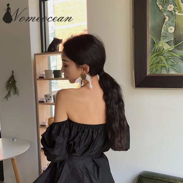 Пикантные Для женщин тонкий черный Slash шеи с плеча блузка женщины Повседневное