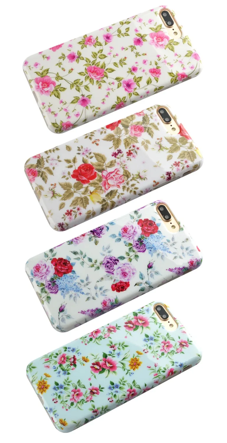 Flower Silicone TPU Case For iPhone 6 6s Plus Cover + 3D Carbon Fiber Tempered Glass Screen Protector Full Body Coverage Funda |