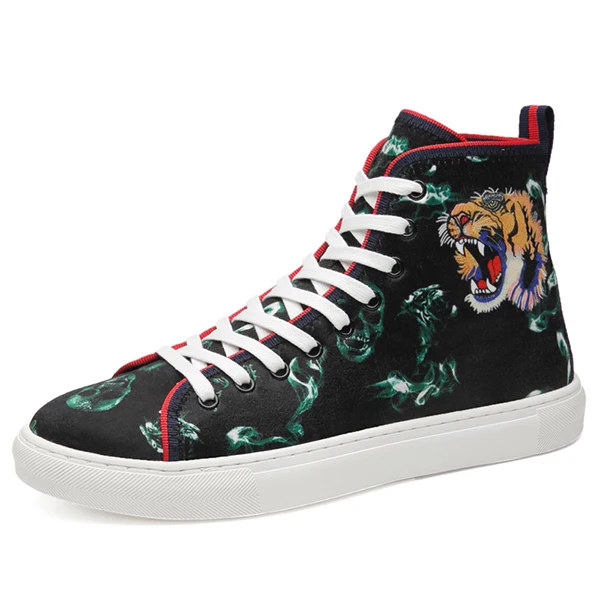 High-top Green Tiger CYYTL мужские кроссовки с высоким берцем Уличная обувь голова тигра конский волос 5D печать прогулки Tenis Masculino zapatillas hombre - Цвет: High-top Green Tiger