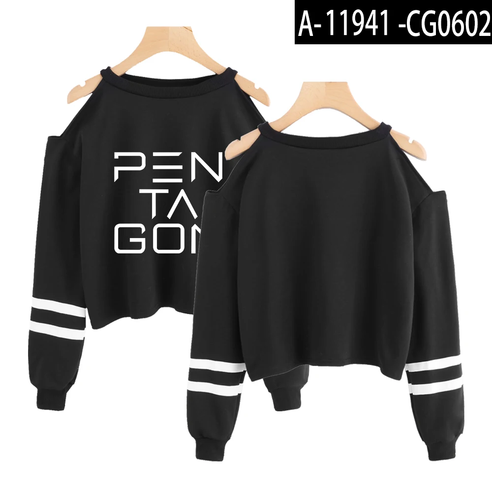 Stary kids kpop Толстовка короткий свитшот с открытыми плечами модные короткие сексуальные хип-хоп Пентагон kpop укороченные толстовки для женщин - Цвет: D