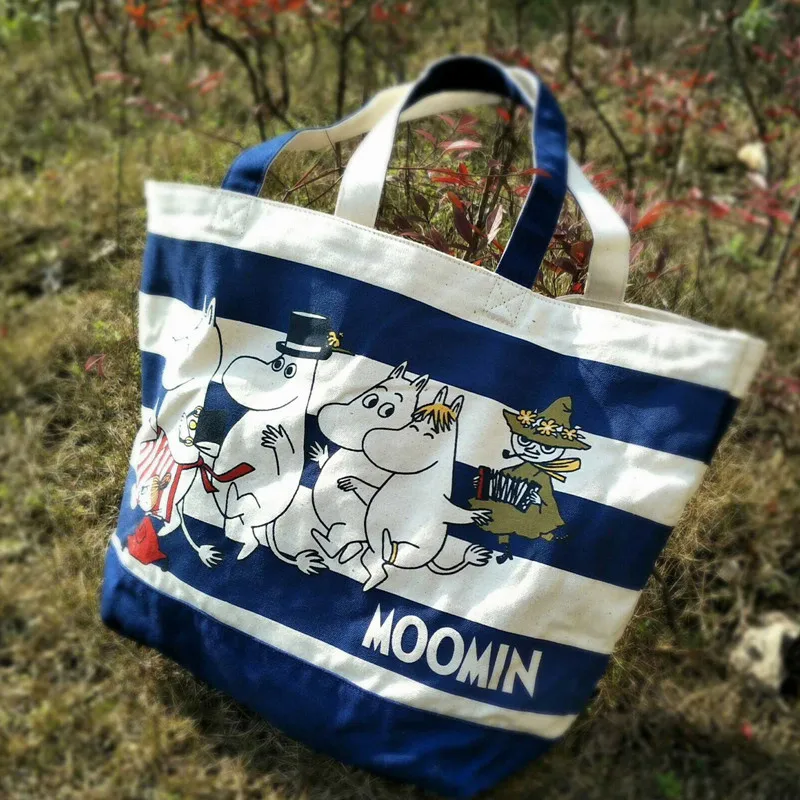Moomin синий и белый полосатый темно-синий любовь эльф Экологичная сумка модная хозяйственная сумка наплечная наручники Холщовая Сумка