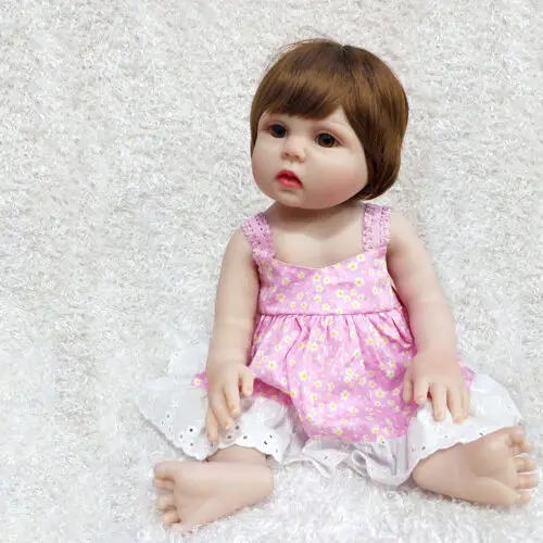 Reborn Baby Doll полностью виниловые реалистичные розовые платья милые коричневые