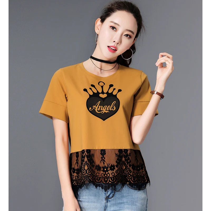 Кружевные блузки Большие размеры женские хлопковые летние топы blusas Mujer печати