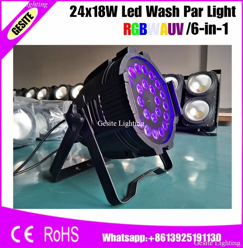 

Free Shipping 8pcs/Lot IP20 LED 24X18W RGBWA UV 6in1 par light LED par 64 stage lighting