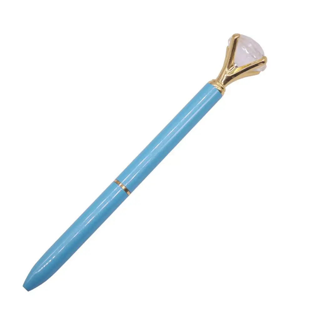 light blue 100 pcs 100 шт Роскошная кристальная ручка 14 см длинная Алмазная вафельная металлическая шариковая ручка 0,7 мм синяя ручка для письма Студенческая школьная Подарочная шариковая ручка - Цвет: light blue 100 pcs