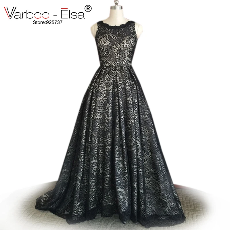 

VARBOO_ELSA Arabic Evening Dresses Elegant long Evening Dresses 2018 Black Lace Prom Party Gowns black prom dress ball gown
