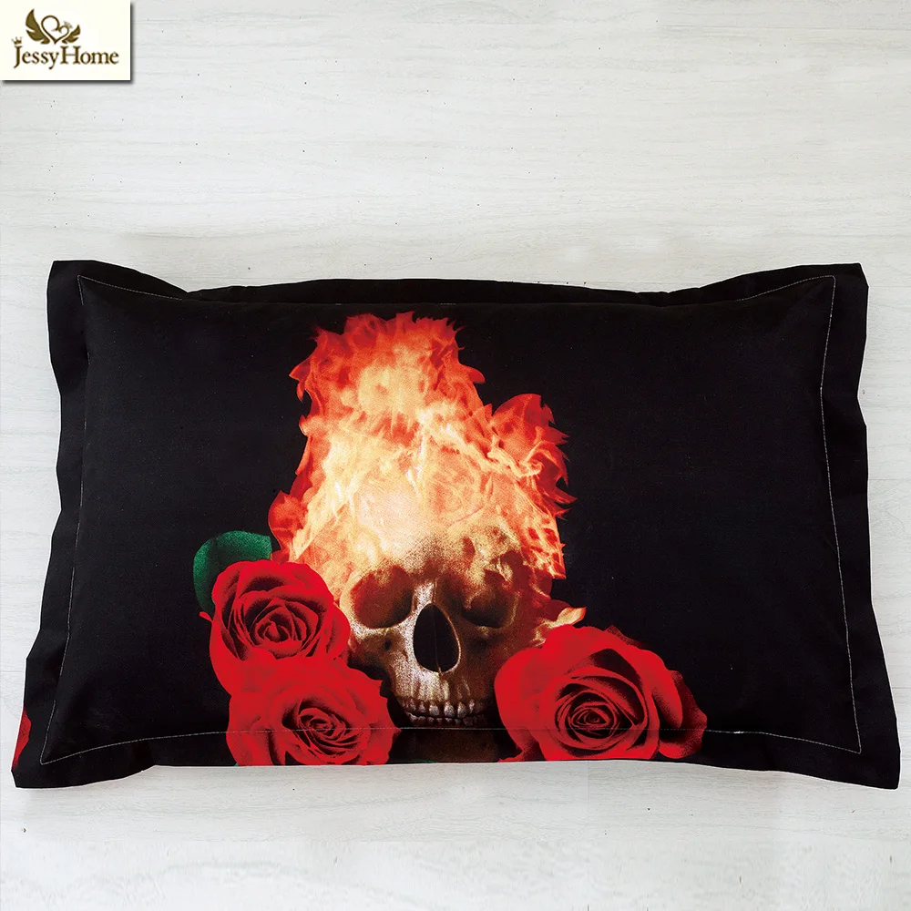 3D Fire Skulls Bedding Set Rose Print 4Pcs Duvet Cover Pillowcase Flat Sheet Twin Queen King Size Bed | Дом и сад