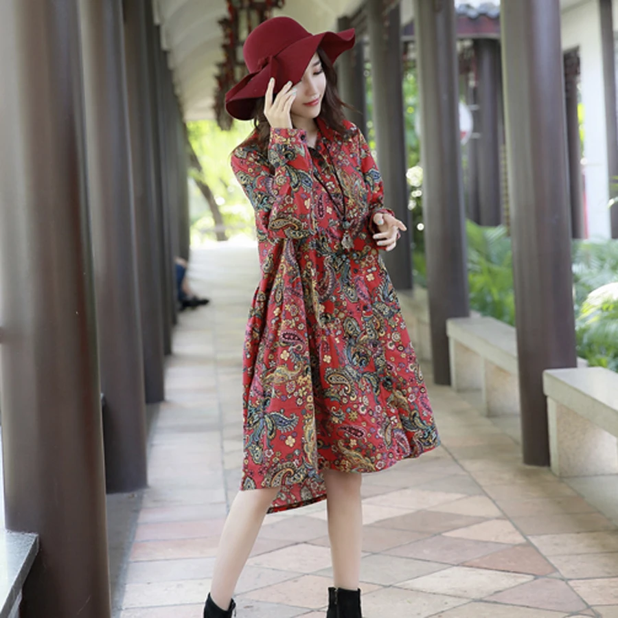 Осень Народной обычай Печать Материнства Платья Площадь Ошейник С Длинным