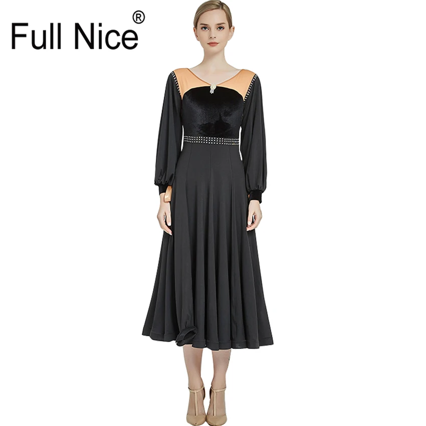 Ballroom dance dress Modern puff sleeve velvet one piece flamenco rumba samba walt standard group clothes | Тематическая одежда и