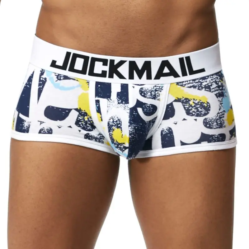 JOCKMAIL, боксеры, дышащее хлопковое сексуальное мужское нижнее белье, u-образный выпуклый мешочек, мужское нижнее белье, натуральный принт с героями мультфильмов, Молодежные трусы-боксеры для больших мальчиков - Цвет: JM431 NavyBlue