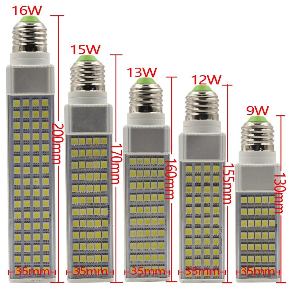 9W/12W/13W/15W/16W E27 G23 G24 LED Горизонтальная вилка световой прожектор лампы Лампа SMD5050 AC85-265V Белый/Теплый белый Горячая распродажа.