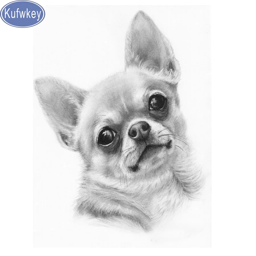 Diamond embroidery black white Chihuahua dog diamond painting full square cross-stitch kits mosaic sale wall decor | Дом и сад