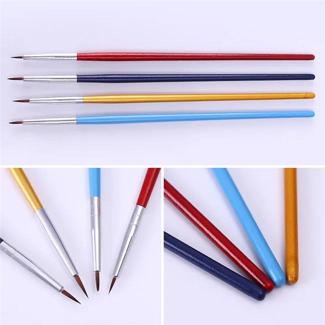 4Pcs Brush Liner Набор кистей для ногтей с УФ-гелем, ручка из красного дерева, акриловая кисть для рисования, кисть для рисования, резьба по дереву, ручка, Кристальные маникюрные инструменты для ногтей - Цвет: 4Pcs Brush Liner