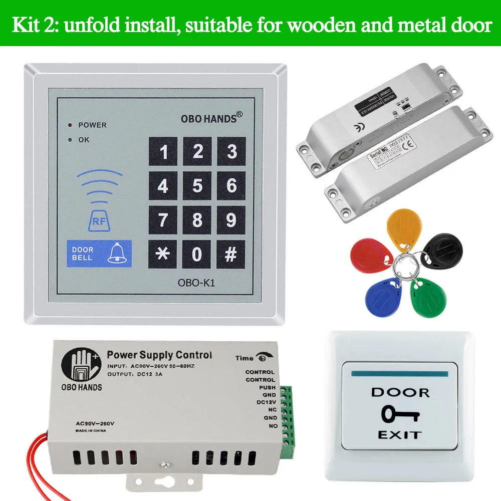 Set 2 Домашняя система контроля допуска к двери комплект 125 кГц RFID Пароль контроллер клавиатуры с электрическим замком 180 кг Магнитный Удар 500 пользователя - Цвет: Set 2