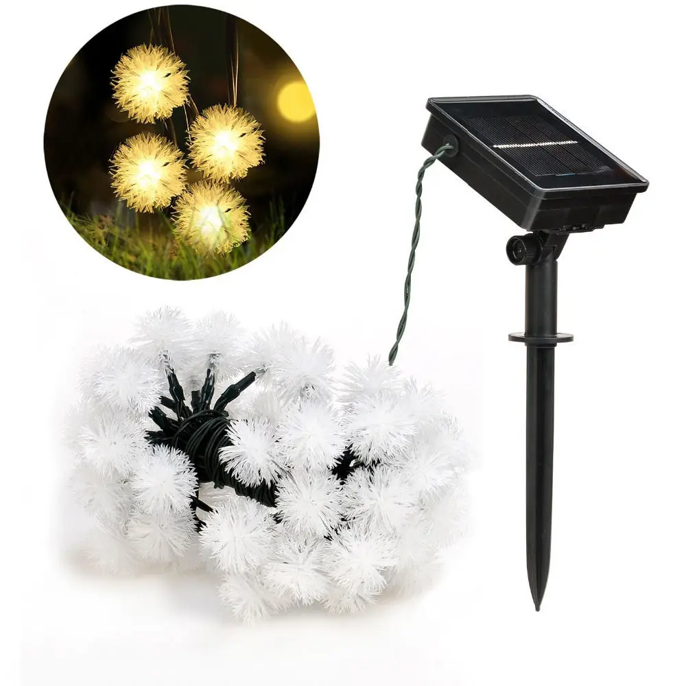 Jiguoor Dandelion Ball waterproof Solar Outdoor String Fairy Lights 5M 20 LED Ball for Homes Christmas Gardens Wedding Party