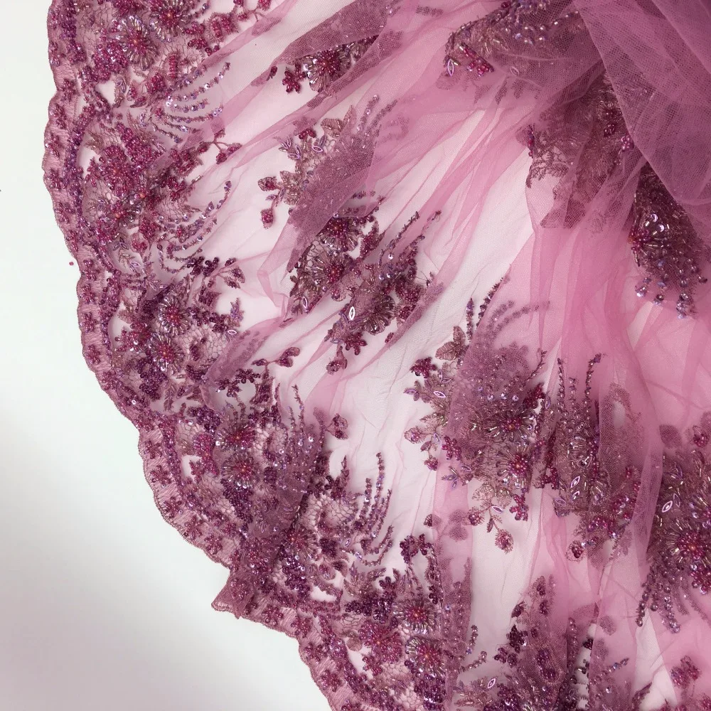 2 ярдов Новое модное тяжелое Африканское французское кружево с бисером ткань на