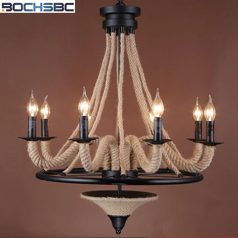 

BOCHSBC American Country Hemp Pendant Lights for Living Room Cafe Bar Creative Industrial Retro Hanging Lamp Iron-art Lights
