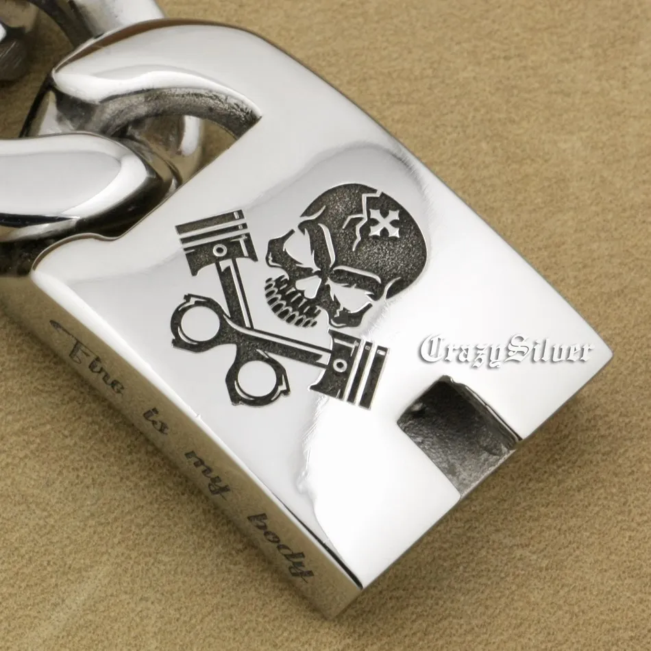 9 длины глубокая гравировка двигатель с черепом нержавеющая сталь 316L мужской