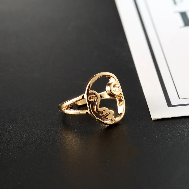 Абстрактные металлические полые кольца с человеческим лицом для женщин модные