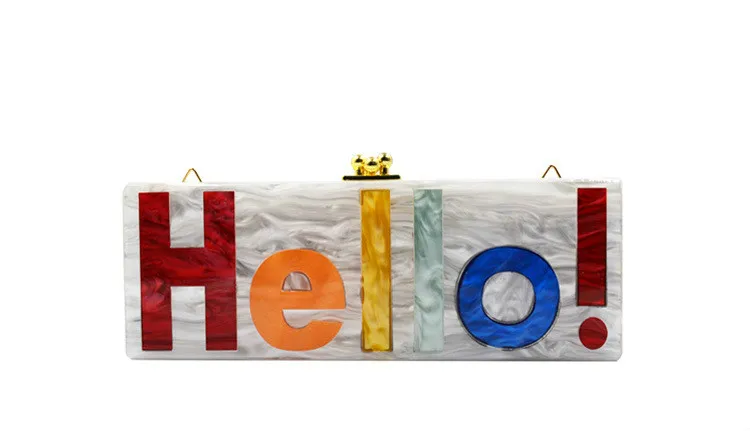 Роскошная дизайнерская женская акриловая вечерняя сумка с надписью «Hello» прямоугольные клатчи сумка для ужина модная маленькая сумка через плечо
