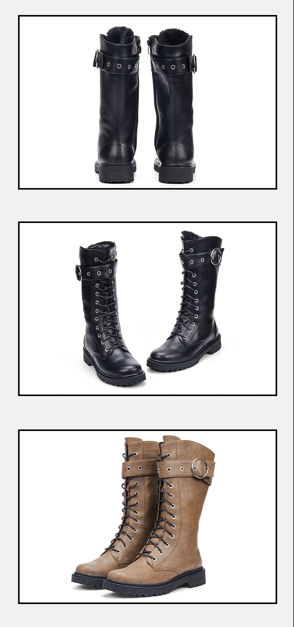 Ta Jiang Fashion Warm Plush Winter Women Mid-Calf Boots For Women Shoes Autumn Zip Motorcycle Boots with Buckle Shoes Woman