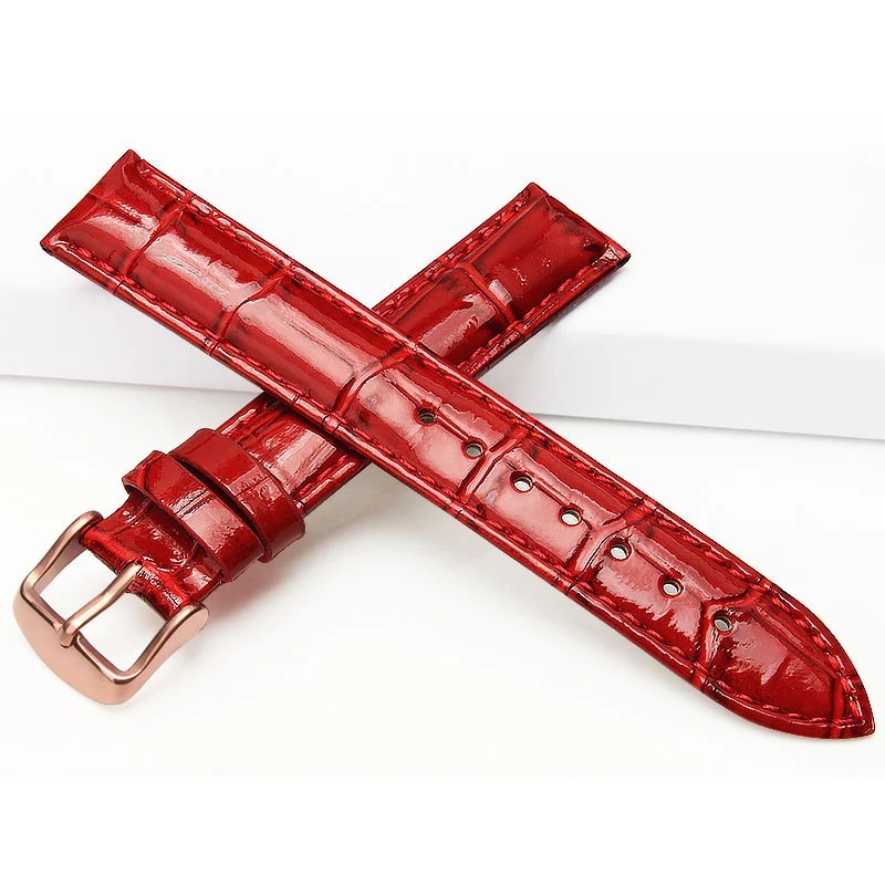 

12mm 14mm 16mm 17mm 18mm Lady's patent leather watchband Leather strap Pin buckle the red strap Exempt postage Free tools
