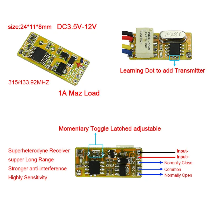 DC3.5V-DC12V мини-релейный приемник DC3V-DC12V передатчик PCB питание на передаче 3 7 V 4 5 5V 6V 9V