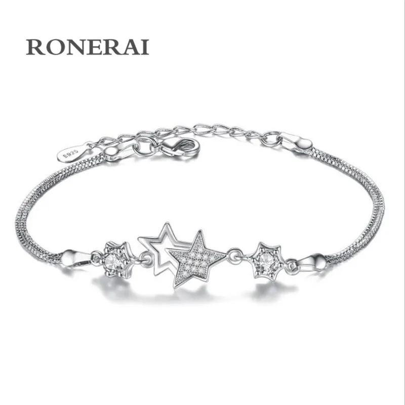 Браслет KOFSAC Charm из 925 стерлингового серебра для женщин и девушек на вечеринку, день рождения, роскошное ювелирное изделие с камнями CZ в виде звезды в стиле моды.
