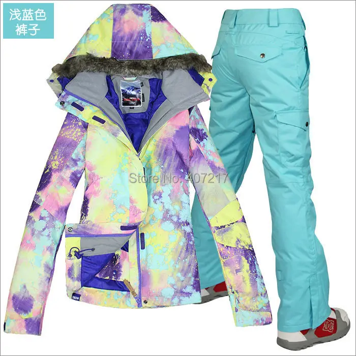 Beste Skipak Dames Koop Womens Violet | Roze | Licht Blauw Snowboardjack En Licht Blauwe Broek Set Sneeuw Wear Skikleding Waterdicht 10K