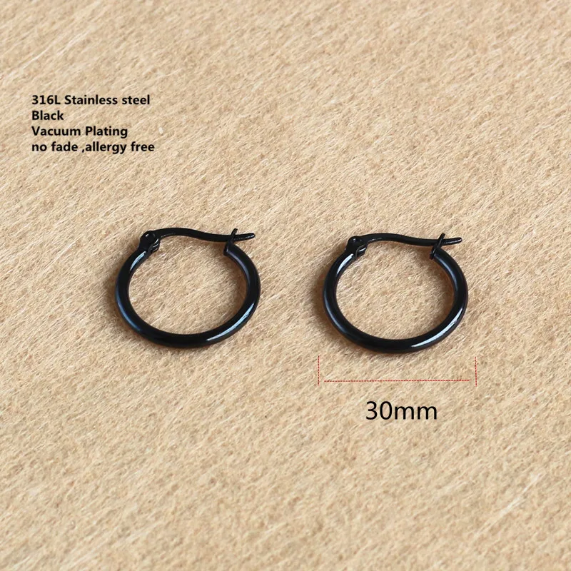 

Size 20mm Trendy Brief Round Circle Black Vacuum Plating Titanium Stainless Steel Hoop Earrings For Men Women Classic Jewelry