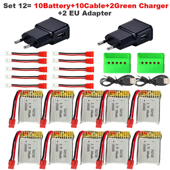 Set12 Syma X21/X21w Радиоуправляемый Дрон батарея пульт дистанционного управления Квадрокоптер запасные части Аксессуары 3,7 в 380 мАч батарея и зарядное устройство(5 в 1) кабель - Цвет: Set12