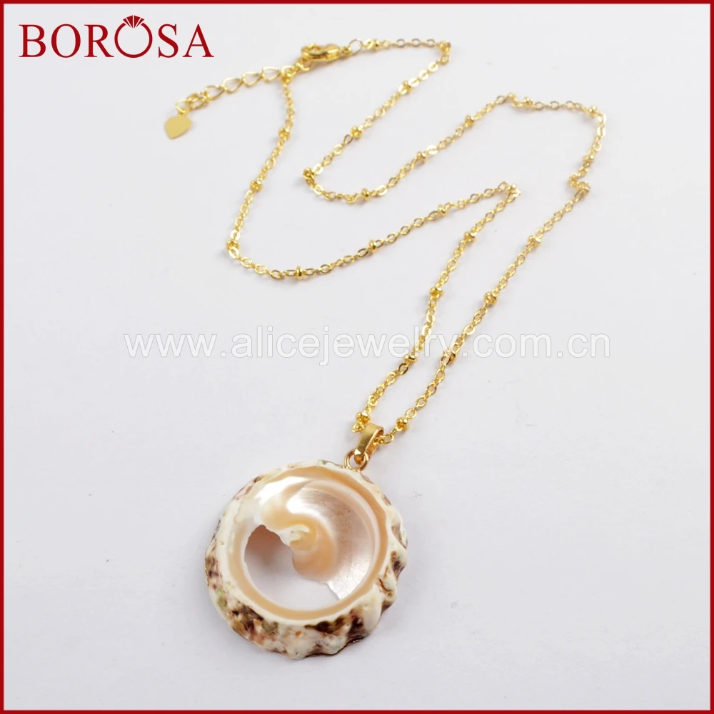 Круглые Подвески BOROSA из натуральной ракушки с 16 дюймовыми цепочками золотого