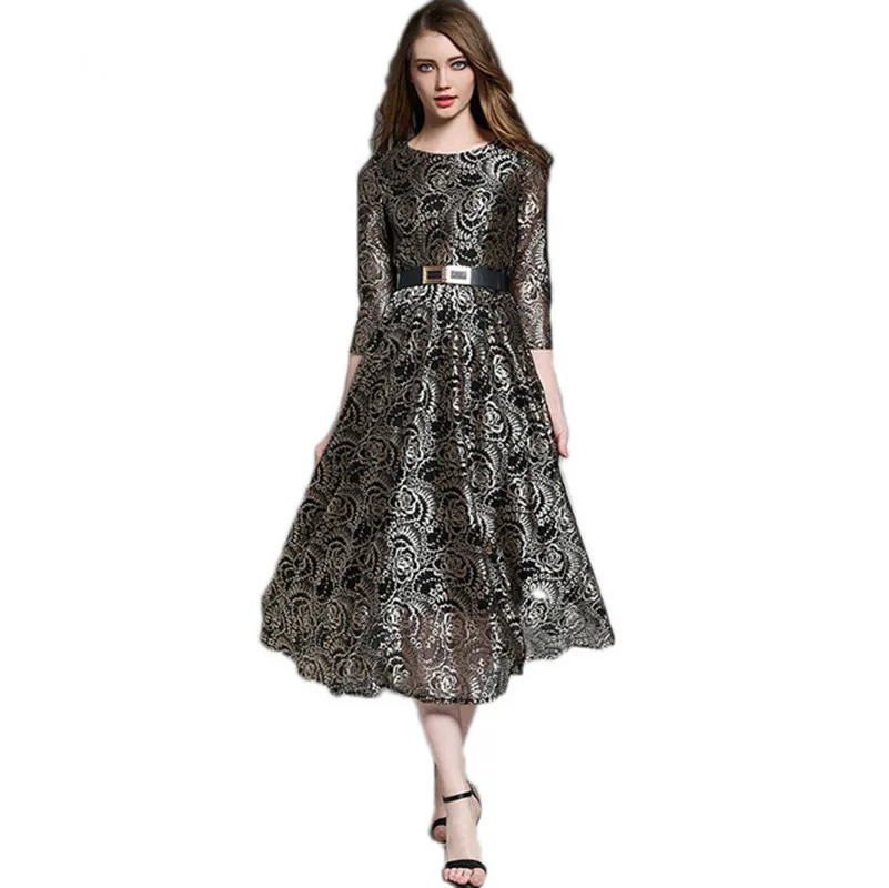 Женское кружевное платье Boho подиумное дизайнерское с вышивкой в виде кота