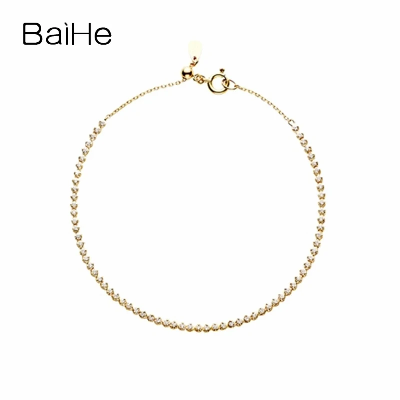 

BAIHE Solid 18K Yellow Gold 0.39ct H/SI Natural Diamond adjustable Bracelet Women Trendy Wedding Gift Beautiful браслет браслеты