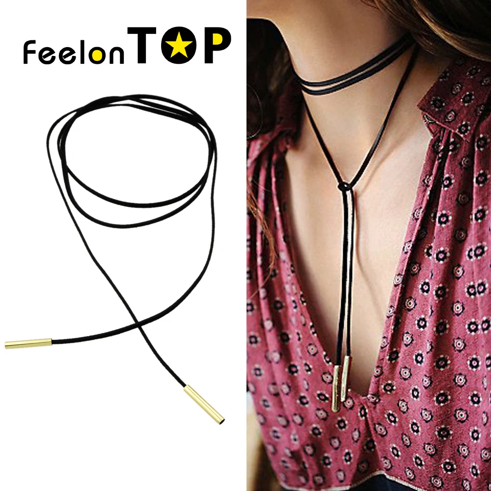 Feelontop панк готический чешские Цепочки и ожерелья длинные черные из искусственной