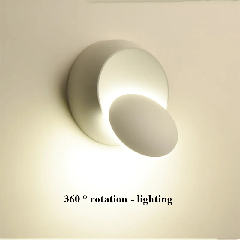 Creative Eclipse Led Wall Lamp 360 DegreeRotation Modrn Round Bar Stairs lights Fixtures Sconce Wandlamp Black White AC220V | Лампы и