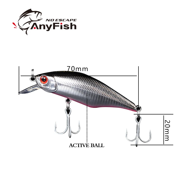 Рыболовная приманка ANYFISH RV SHAD 70F-SR 7 см 9 3 г жесткая наживка с 2 рыболовными крючками