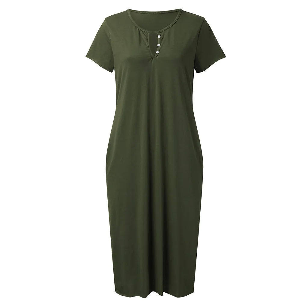 JAYCOSIN New Fashion Loose Solid Color Dress Women Summer Short Sleeve Party Sundress Button ropa dropship 516 | Женская одежда