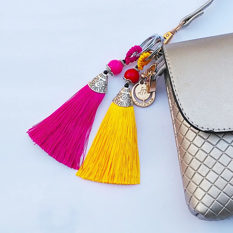 Винтаж с кистями из бусин подвески для ключей ювелирные изделия кольцо колец шармами Сумки украшения брелок