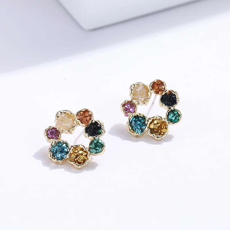YMYW серьги-гвоздики с разноцветными камнями круглые геометрические маленькие