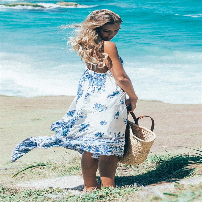 Богемный Для женщин Лето Boho шифон рукавов Холтер спинки вечернее Пляжные наряды