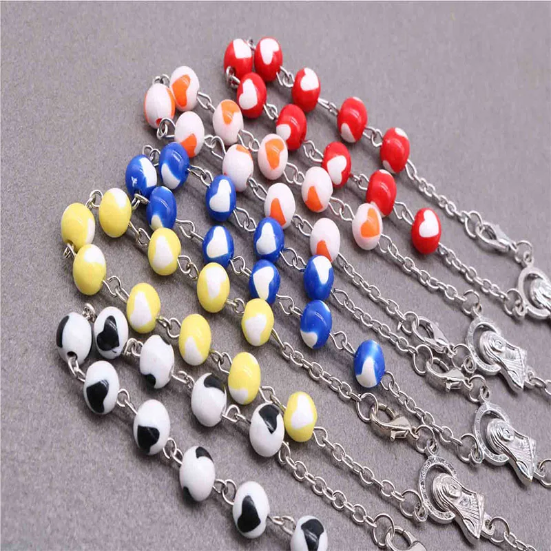 Браслет из 8 мм Love Beads Cross Rosary браслет Christ Jesus Подвеска Центр Марии и перекрестный