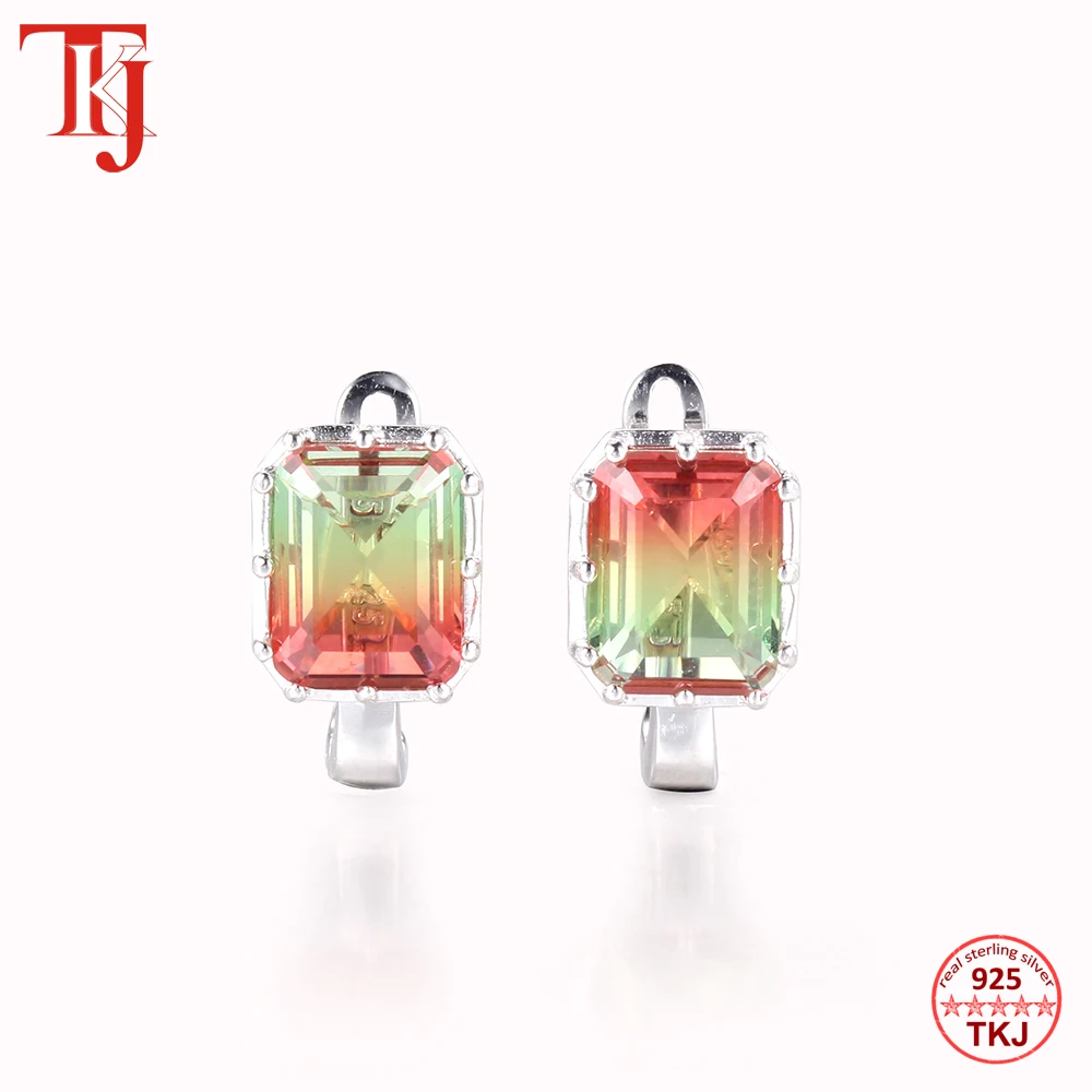 TKJ 925 пробы серебряные градиентные серьги-гвоздики с турмалиновым камнем для женщин, свадебные серьги для помолвки, хорошее ювелирное изделие