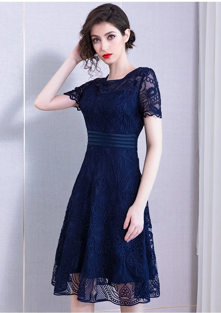 Платье размера XXXXL Vestidos De Festa, летние модные вечерние коктейльные женские платья с круглым вырезом, изысканное платье с вышивкой синего, винного, красного цвета