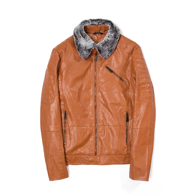 2018 мужские кожаные куртки повседневные парки однотонная Толстая винтажная