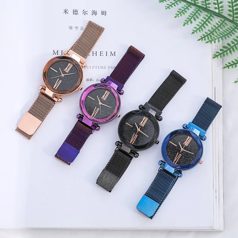 

Luxury Rose Gold Women Watches Minimalism Starry sky Magnet Buckle Fashion Casual Female Wristwatch Waterproof Roman Numeral
