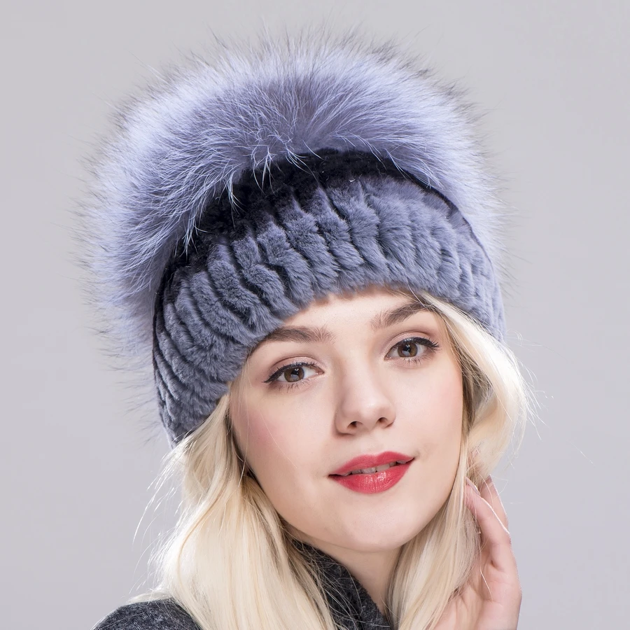 Fxfurs зимняя шапка для женщин кролика рекс мех животных кепки леди с натуральным